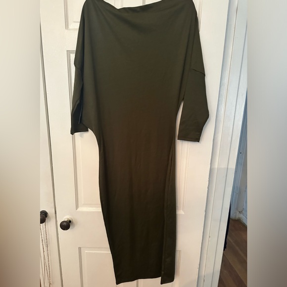 Loft 324 Slouchy Off Shoulder Army Green Midi Dress - Picture 6 of 10